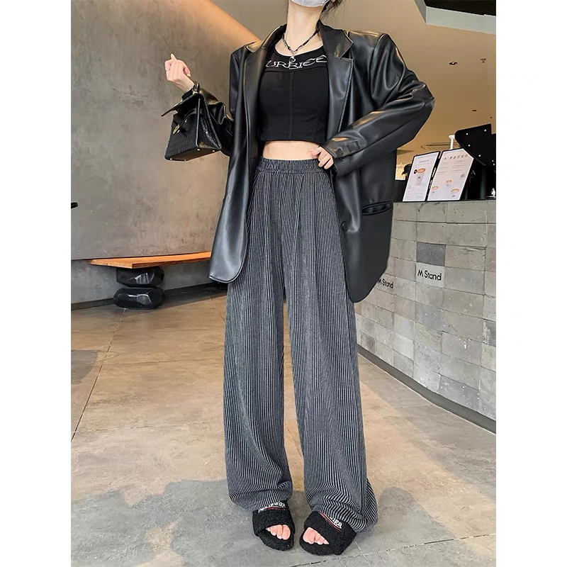 竖条肌理感糯米裤女2024新款高级感软糯休闲宽松山本阔腿裤