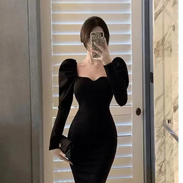 2024新款秋季黑色气质连衣裙