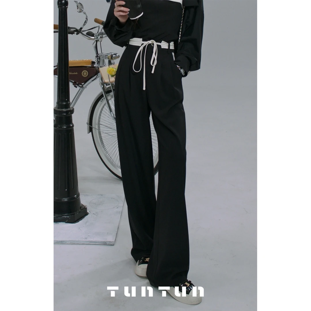 吞金兽内购会【黑道千金】显瘦甜酷参半 黑白蝴蝶结时尚休闲长裤