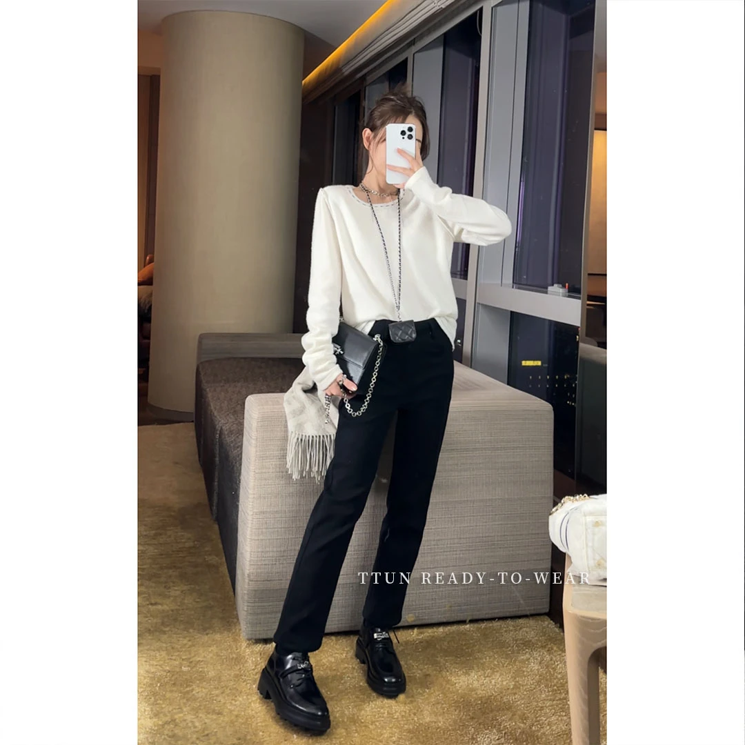 吞金兽内购会【小细腿】显瘦的秘诀高腰显瘦直筒加绒牛仔九分裤女