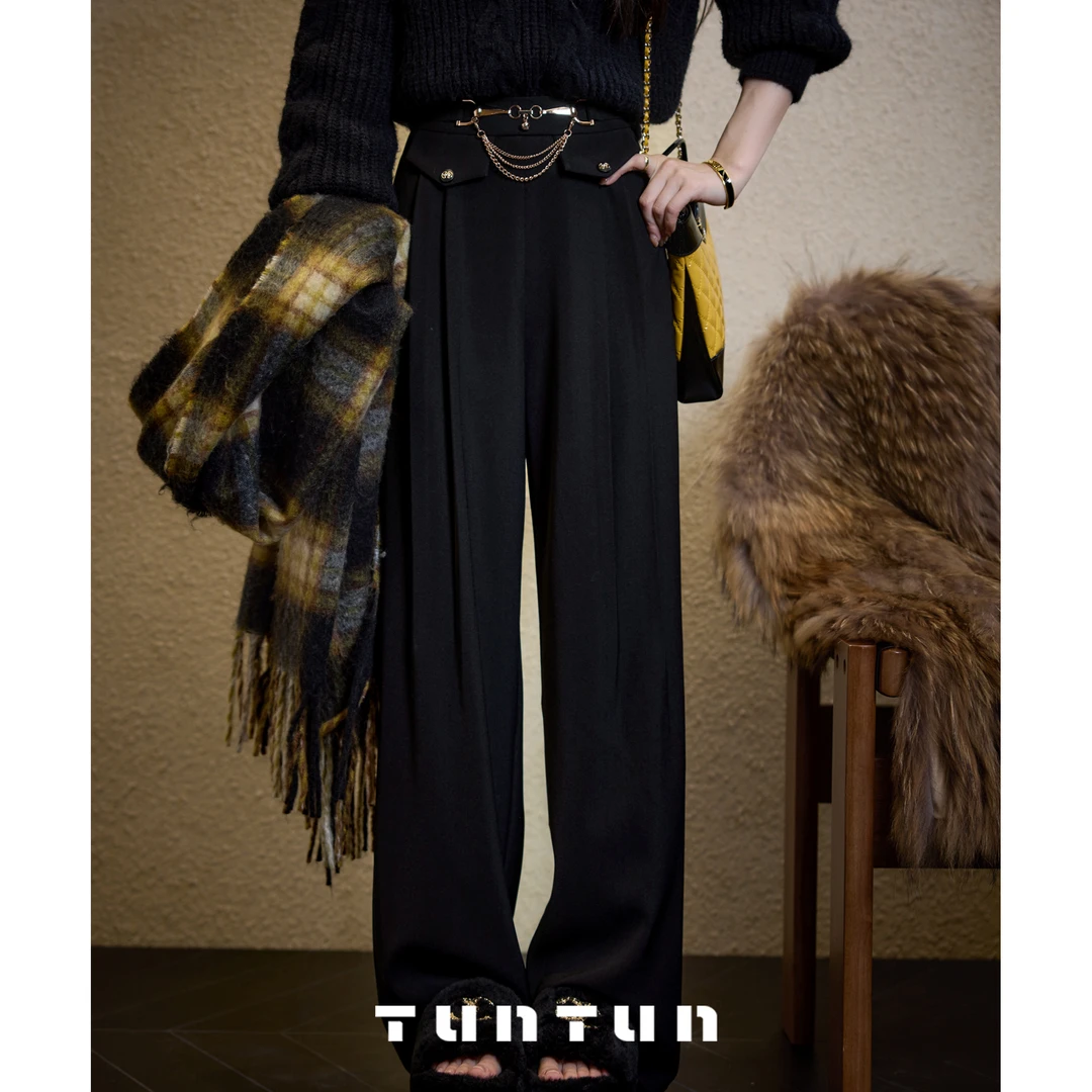 吞吞TUNT【气场天花板】控场高手 高级阔腿后腰松紧长裤