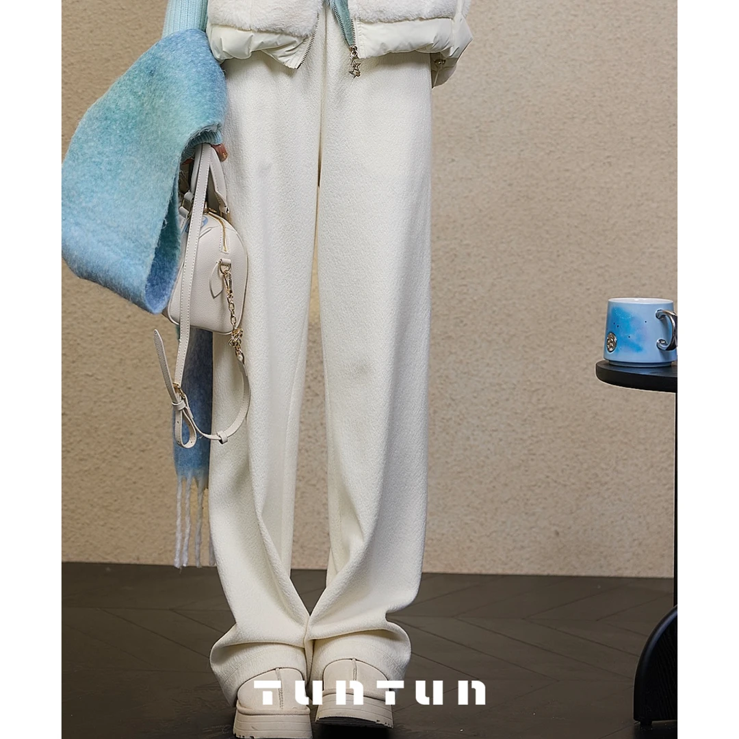 吞吞TUNT【泡泡裤 白色】舒服到冒泡 休闲松紧腰长裤