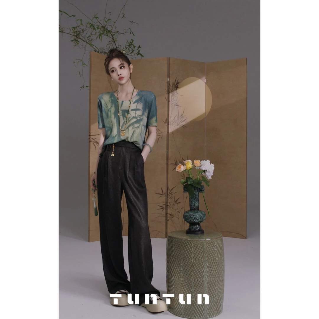 吞金兽内购会【风华诀 黑色】国风清冷禅意 流光感暗纹提花阔腿裤