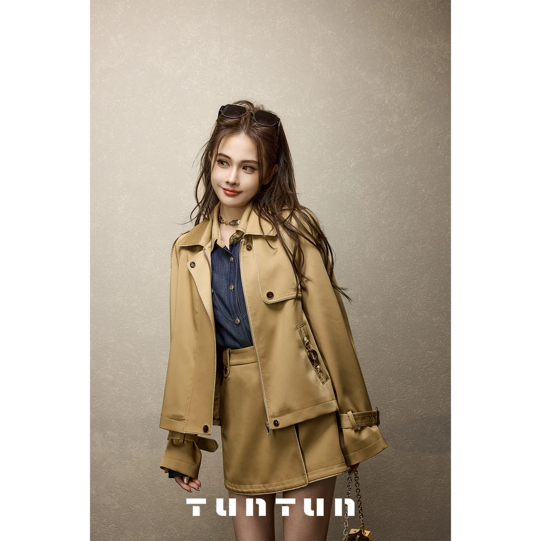 吞吞TUNT【梧桐落秋】美得高级 短款高级感显瘦风衣套装