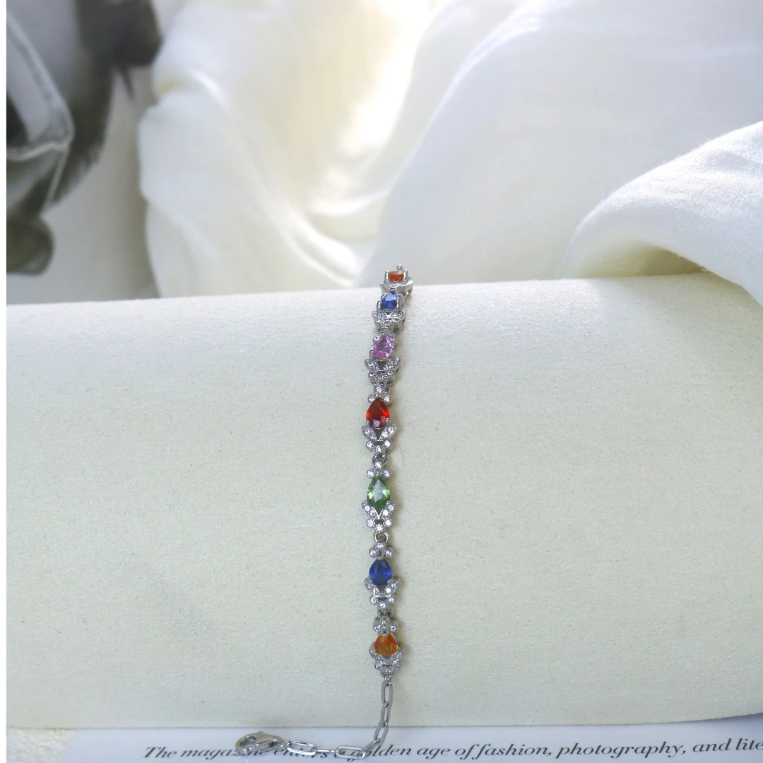 [如一珠宝]简约百搭彩色蓝宝石手链高级