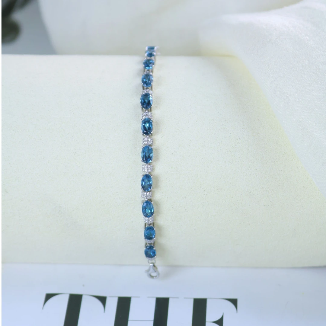 ［如一珠宝］高级简约百搭贵气满圈伦敦蓝手链气质气质托帕石手链