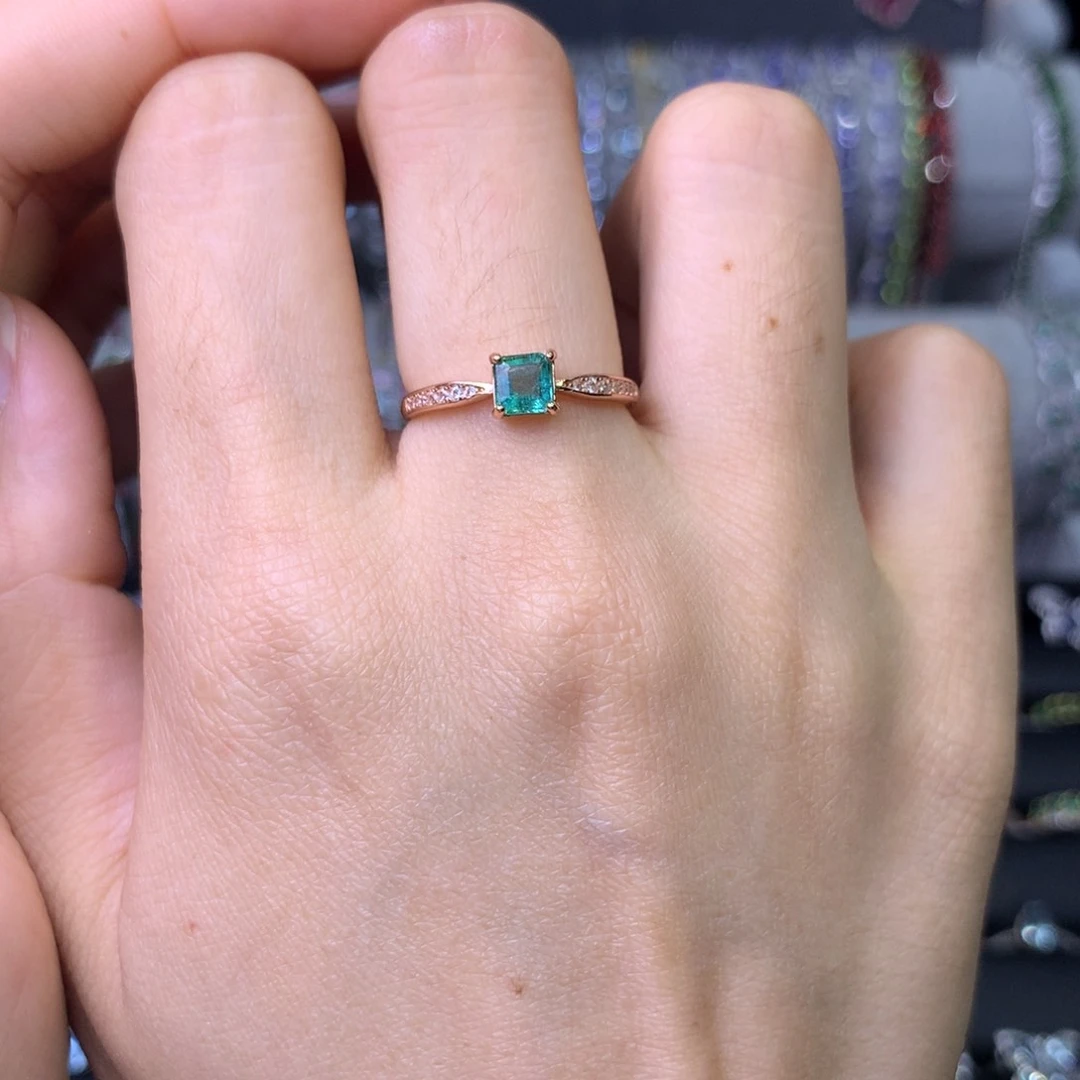 祖母绿戒指银S925镶嵌