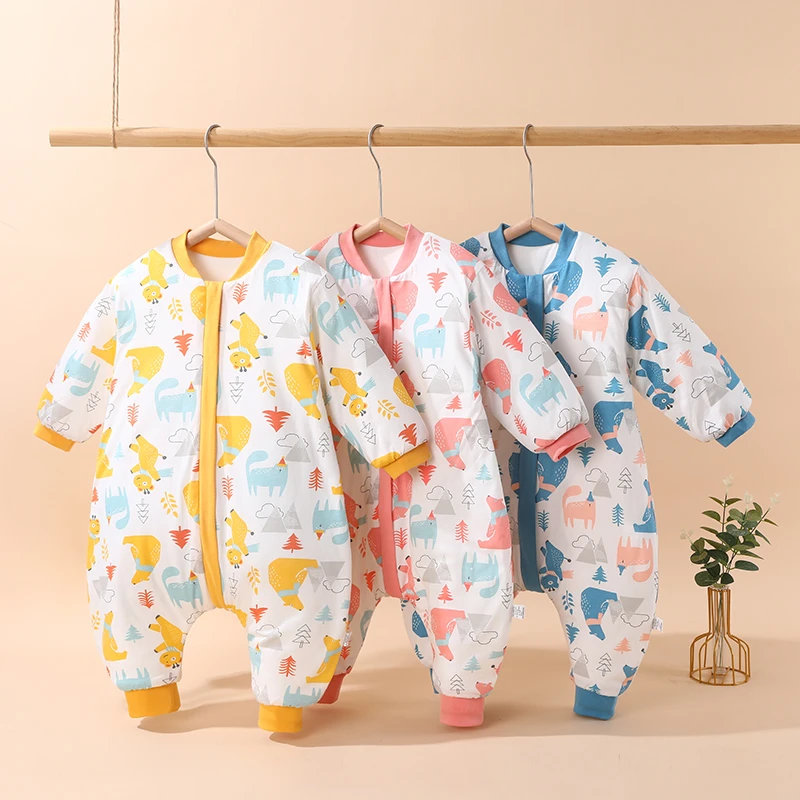 婴儿睡袋秋冬季加厚分腿防踢被神器新款棉衣宝宝儿童连体衣睡衣