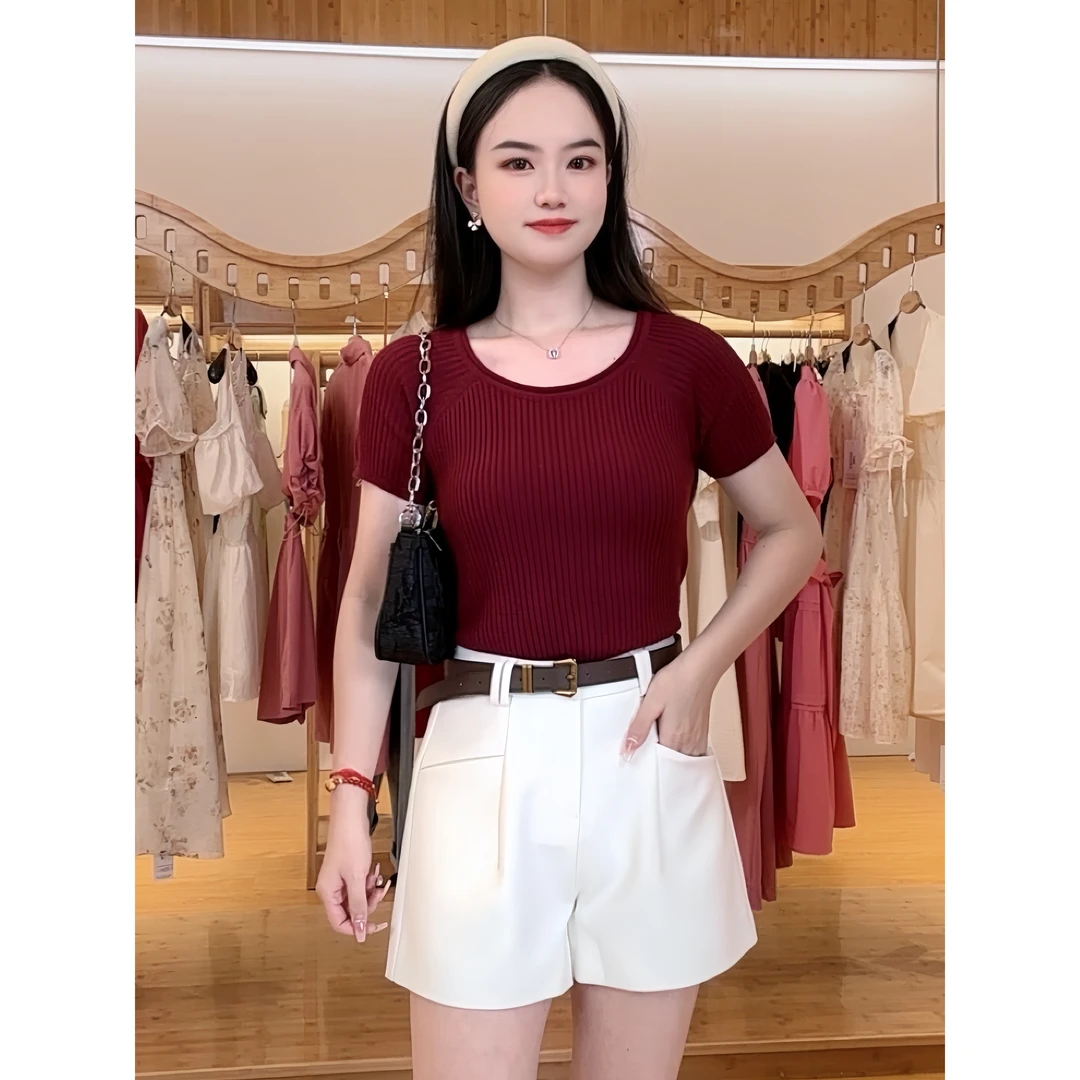 ASY/布列塔尼白山茶2024秋季新款针织衫【小个子】纯色时尚小衫