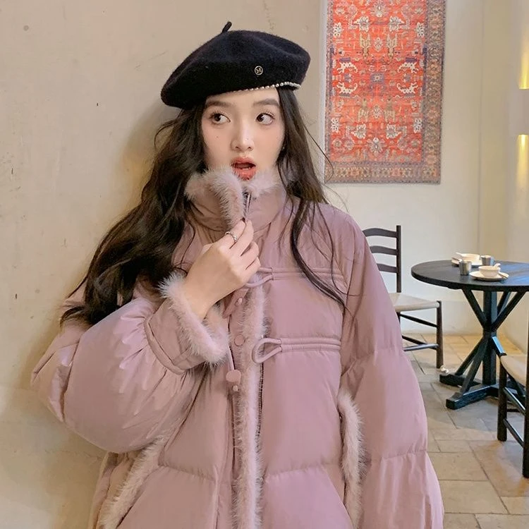 雅鹿秋冬新年战袍2024白鸭绒羽绒服女气质名媛纯色毛领拼接加厚保