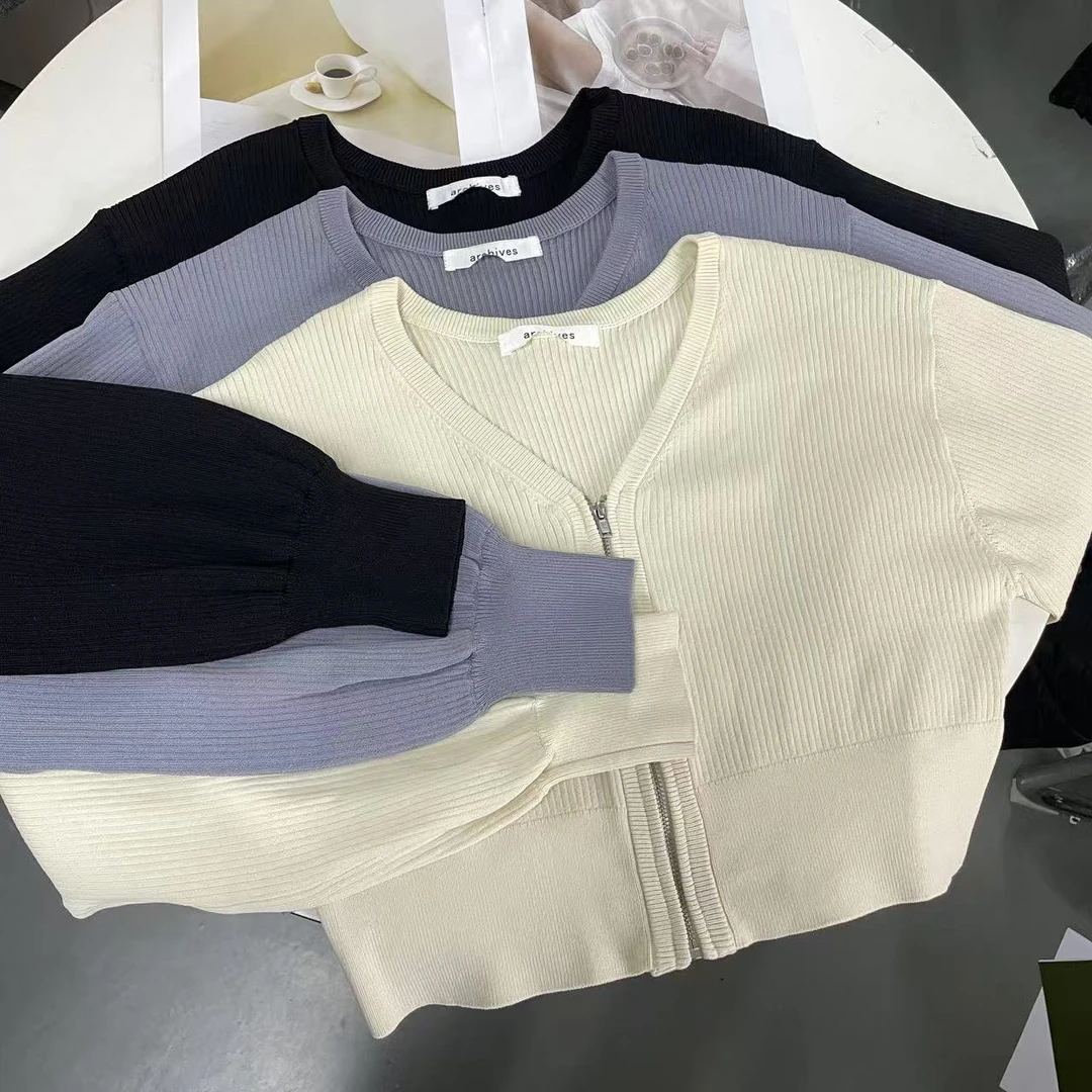 【外贸精品】1202 v领弹力修身短款辣妹 针织衫