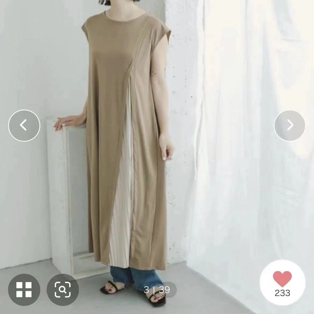 【外贸精品】0630-1 自带时髦感侧拼接百褶连衣裙