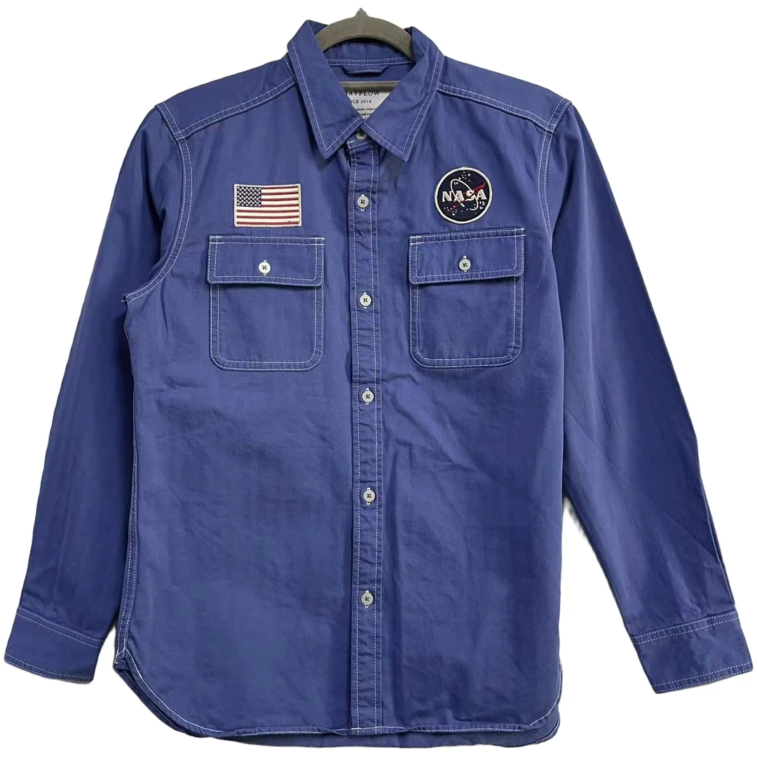 【外贸精品】T002 复古明线刺绣章翻领衬衫