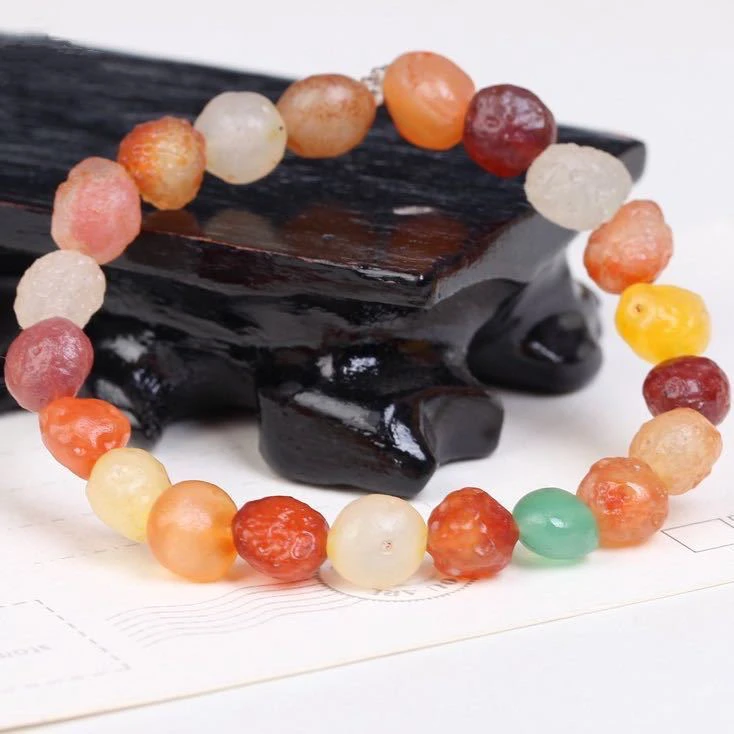 新疆戈壁石手链多宝玛瑙手串糖心多彩手链原石随型手串百搭新款