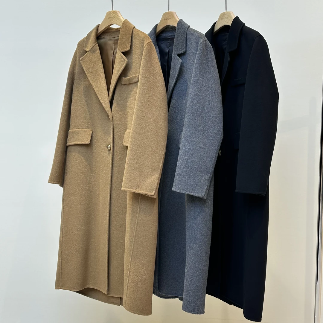 2024飞秒新品《莱茵河畔》秋冬时尚气质百搭中长款双面羊毛羊绒外套