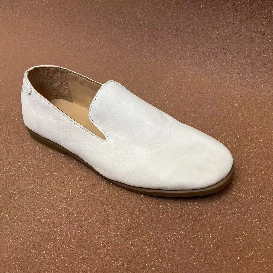 轻便男士单鞋一脚蹬夏季真皮手工鞋舒适透气平底男式懒人鞋男鞋