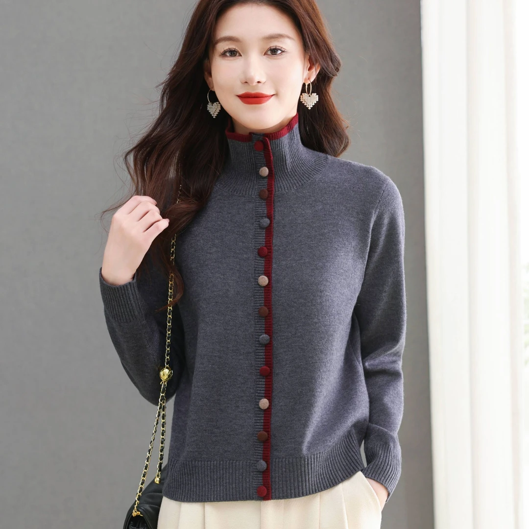 哥弟阿玛施正品灰色毛衣女士针织高领流行打底炸街羊毛衫翻领秋冬