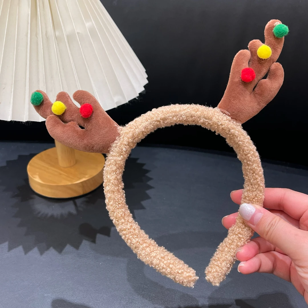 雏奇精选  彩色毛球鹿角发箍H23