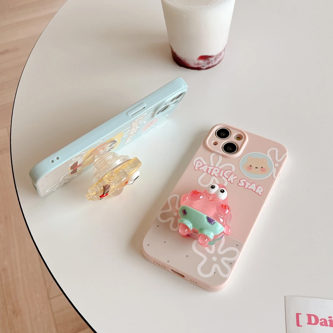 海绵宝宝手机支架可爱伸缩粘贴式立体卡通派大星懒人折叠气囊支架