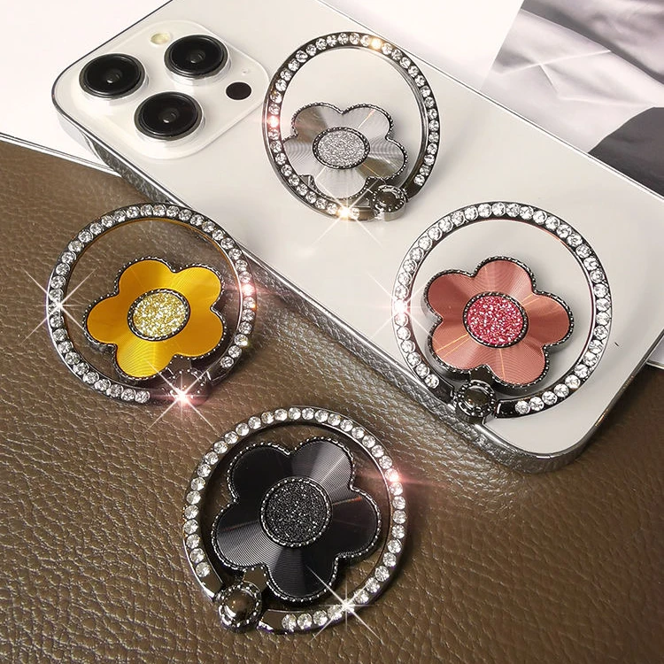 网红手机指环支架个性镶钻螺纹花朵背贴可旋转创意粘贴式桌面通用