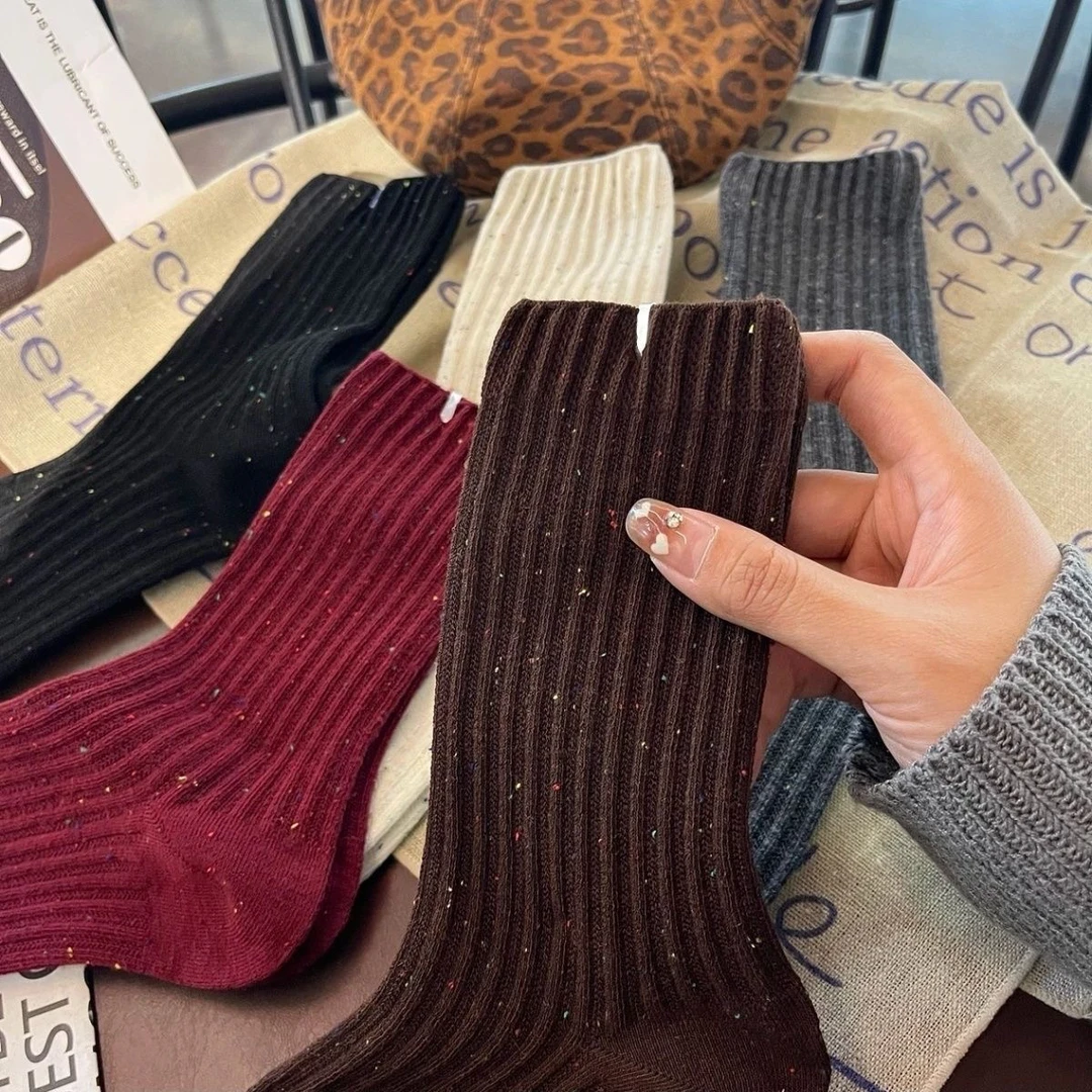 点纱2024秋冬新款女士时尚百搭简约透气高筒潮袜ins纯色保暖堆袜