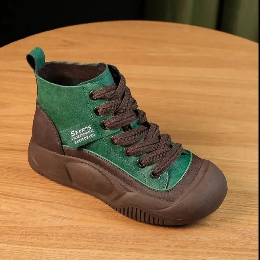 1320厚底4cm短靴真皮女鞋2023秋季新款百搭休闲鞋子复古时尚软