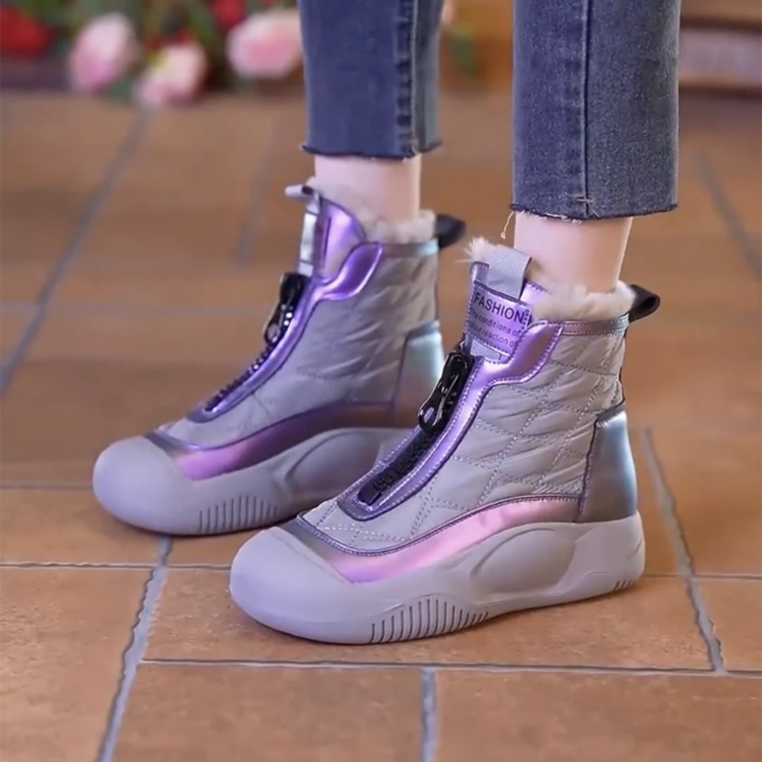 跟高4cm  2023秋冬新款复古雪地靴软底加绒拼色雪地靴高帮
