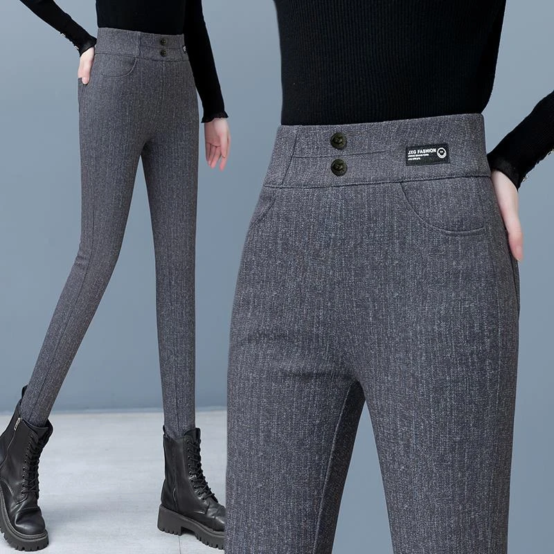 外穿打底裤女加绒加厚2023秋冬季新款松紧高腰紧身弹力保暖铅笔裤