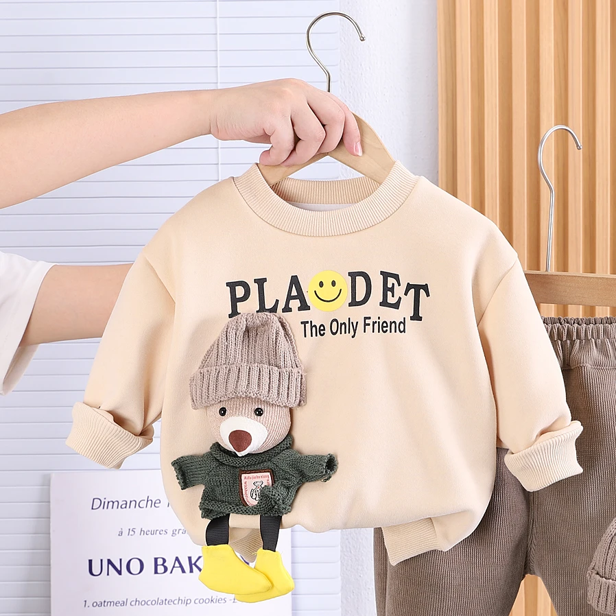 2024年男童加绒上衣打底小童保暖韩版卡通儿童春秋女童婴儿洋气