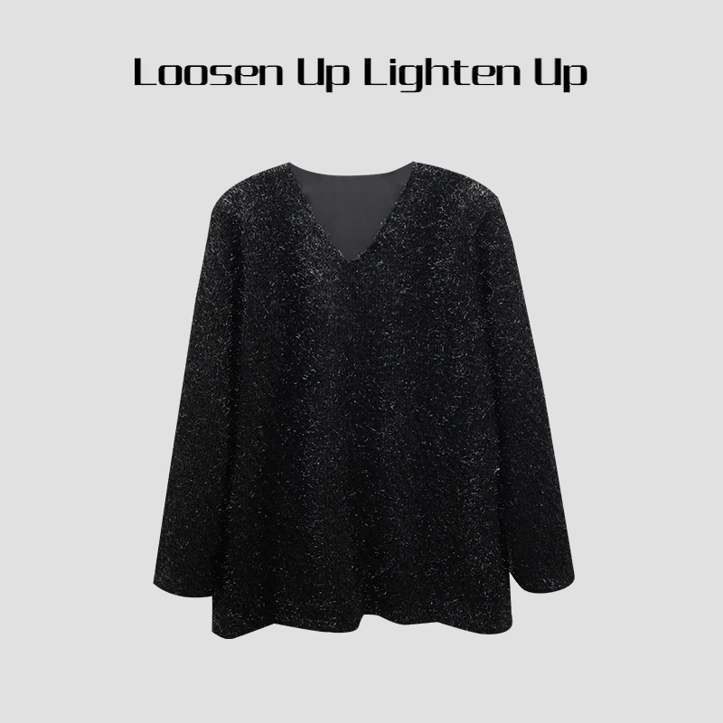 Loosen Up【星河】氛围感亮丝V领毛絮絮上衣慵懒风气质显瘦套头衫