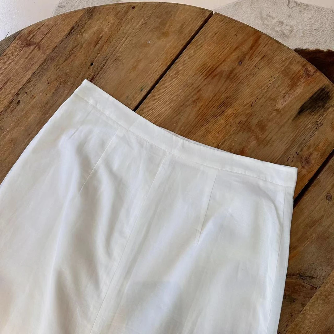 Loosen Up【白月光】极简高级高密精梳亚麻宽松显瘦百搭开叉半身裙