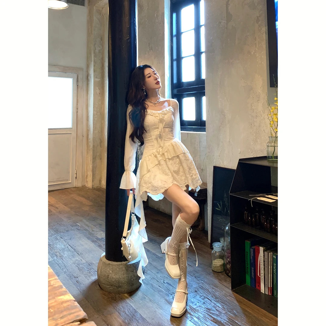 DREAM SEVEN77 长袖方领秋季连衣裙荷叶边设计感裙子 QL75626