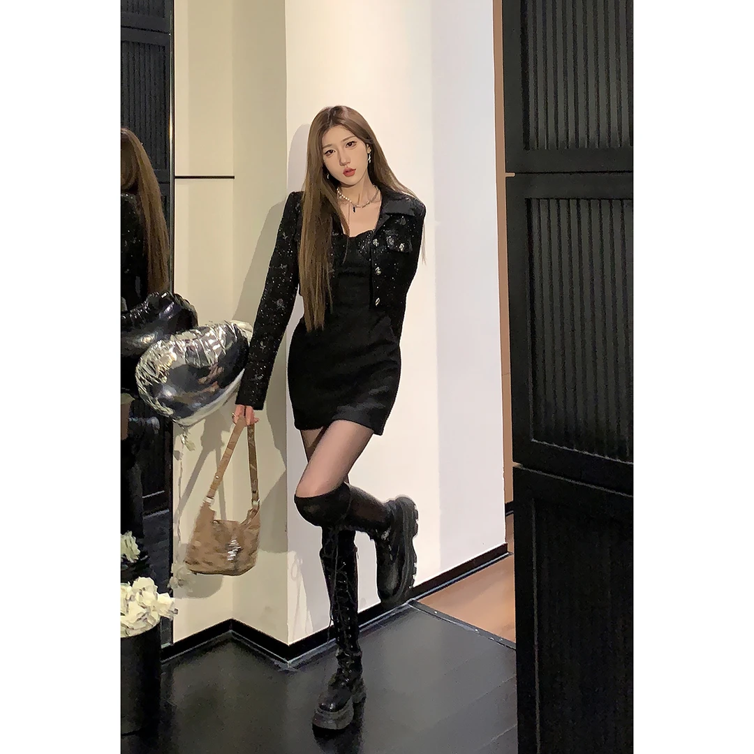 DREAM SEVEN77 小香风外套吊带连衣裙女显瘦短款两件套装QL64345