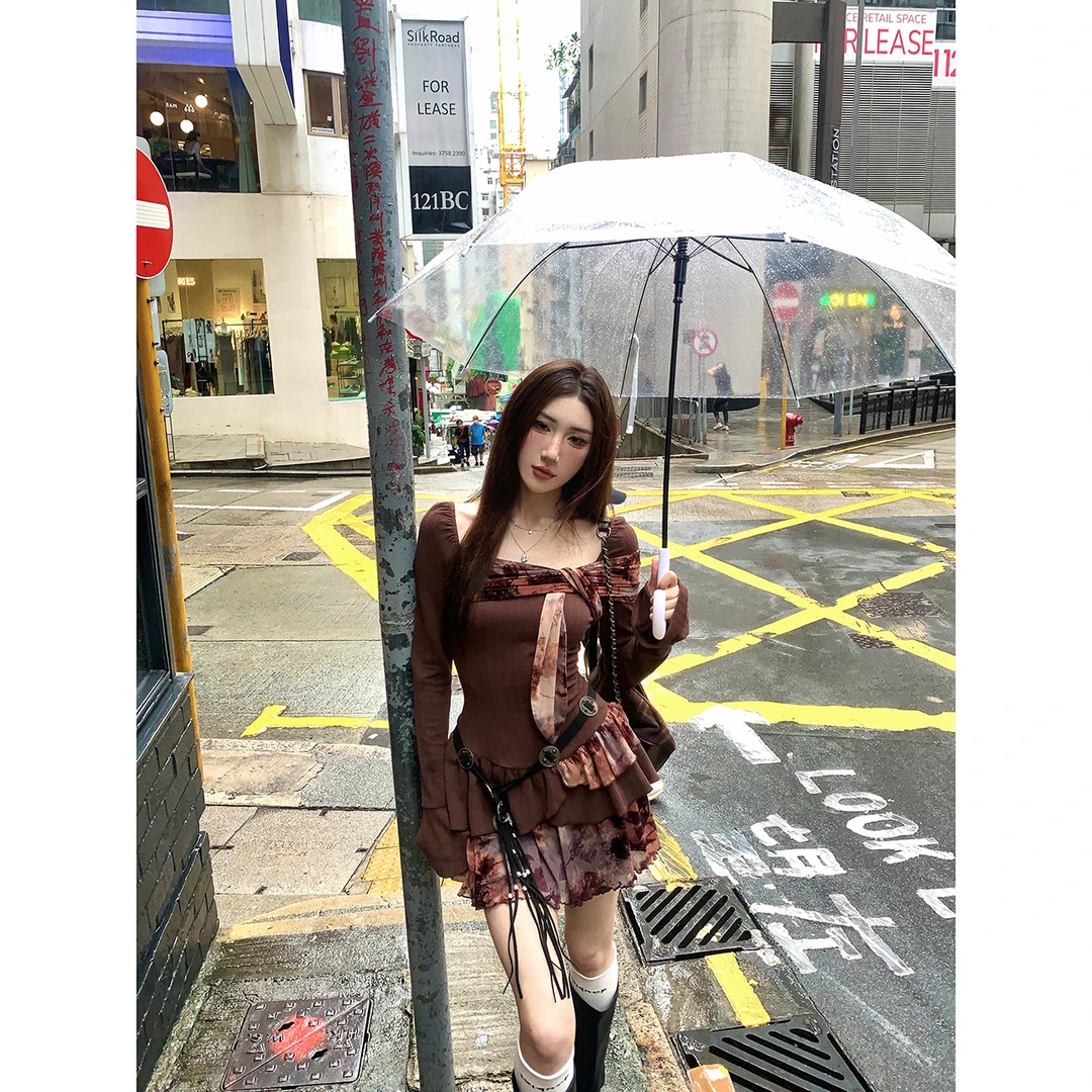 DREAM SEVEN77 气质法式长袖针织连衣裙拼接设计感秋季裙QL85717