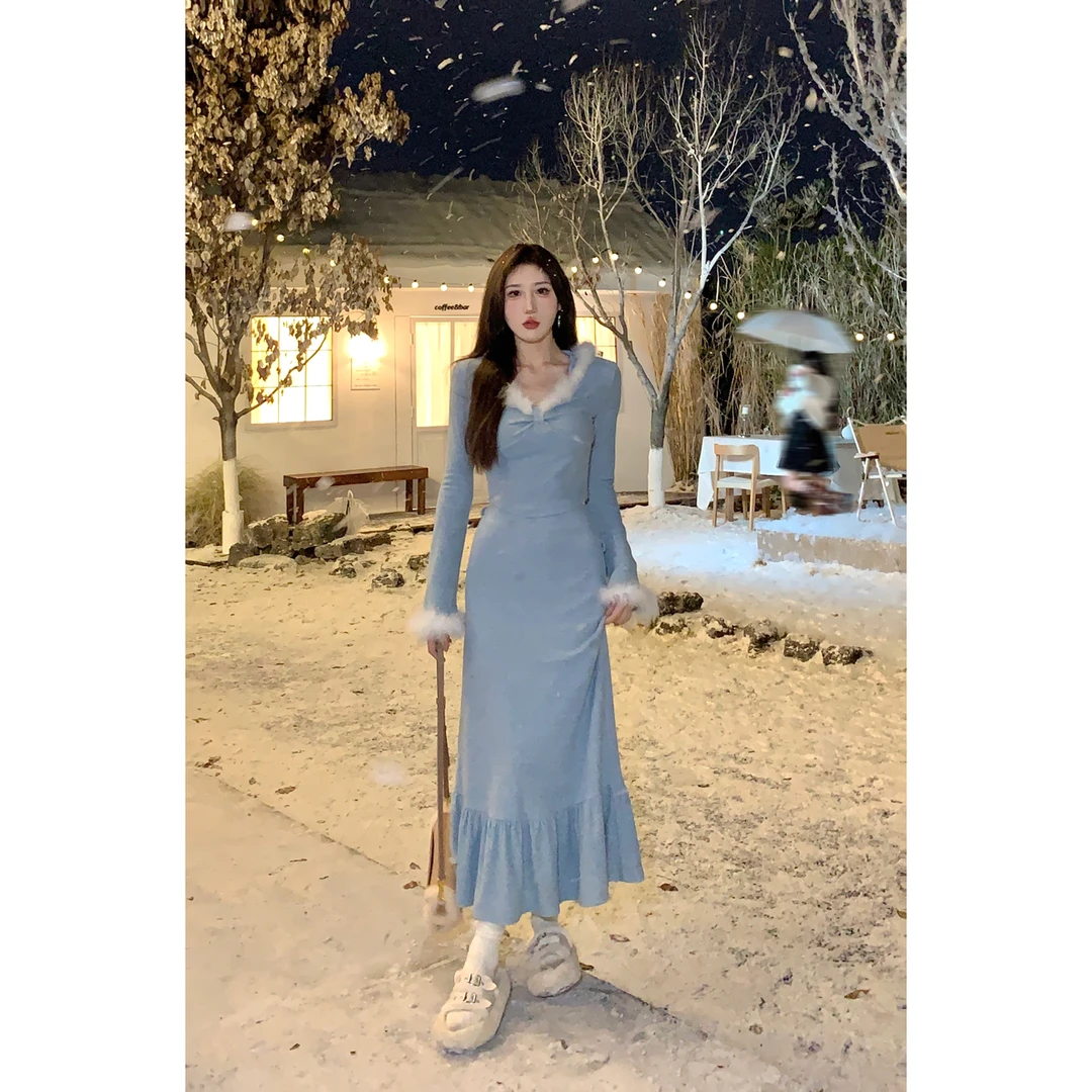 DREAM SEVEN77拼接针织毛条上衣时尚套装女秋冬新款长半裙QT74426