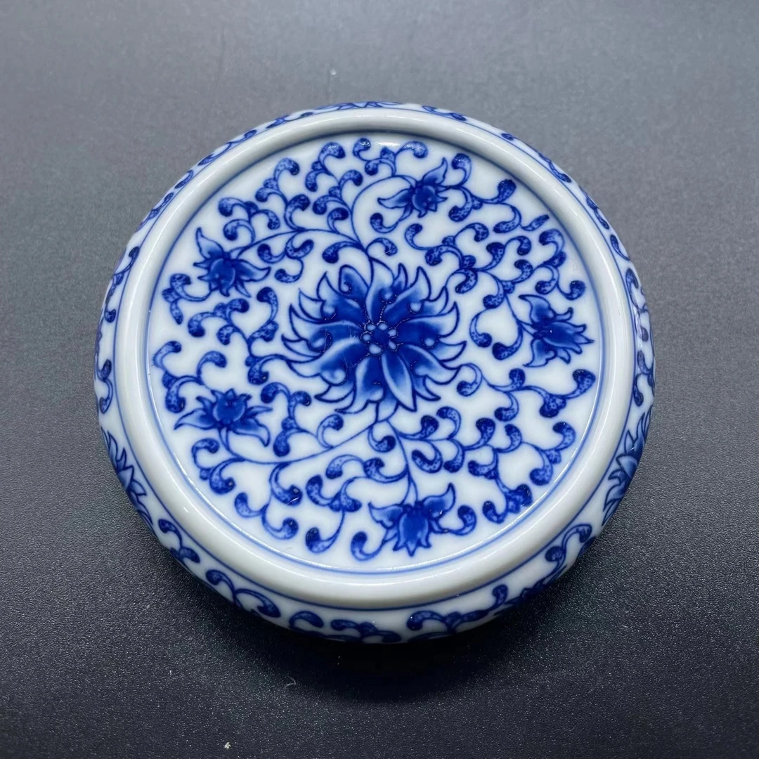 仿古青花陶瓷釉下彩家用实心盖置功夫茶具配件杯垫盖垫
