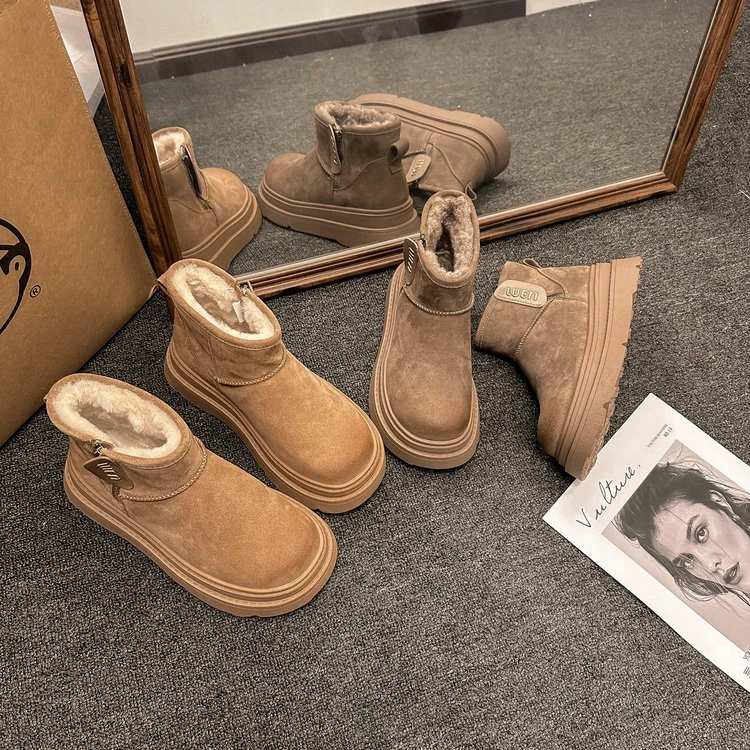 冬季加绒加厚雪地靴2024新款时尚百搭防水防滑女鞋厚底中筒保暖