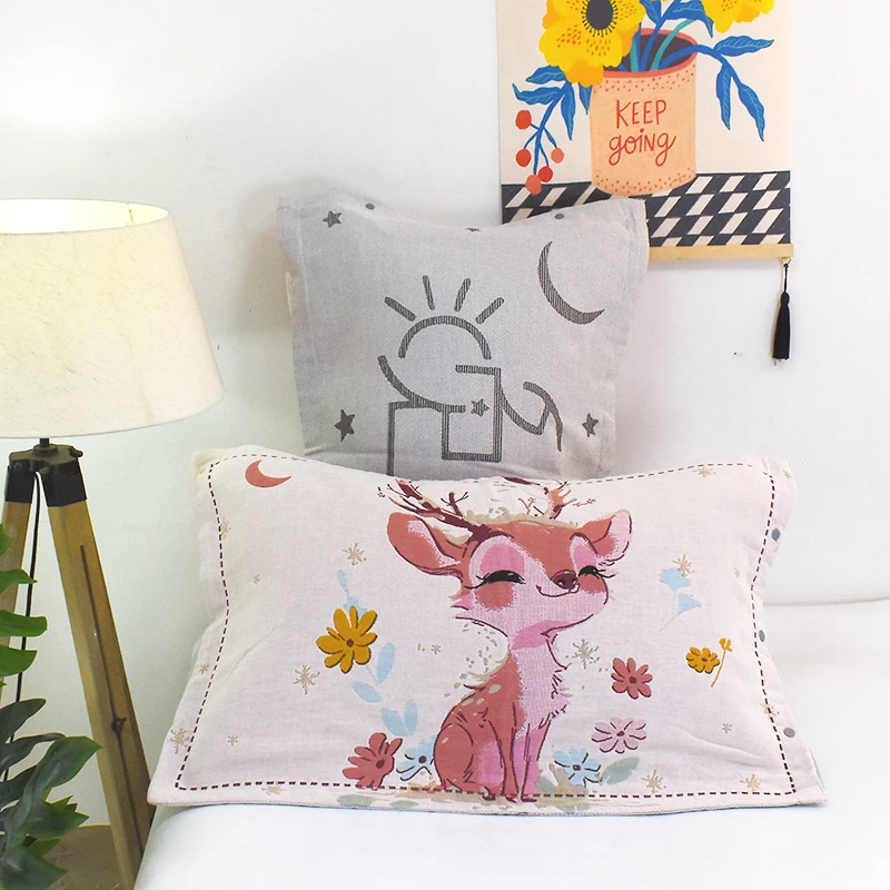 【心花鹿放枕套】内径48*74cm多层加厚可爱吸汗柔软枕套一对