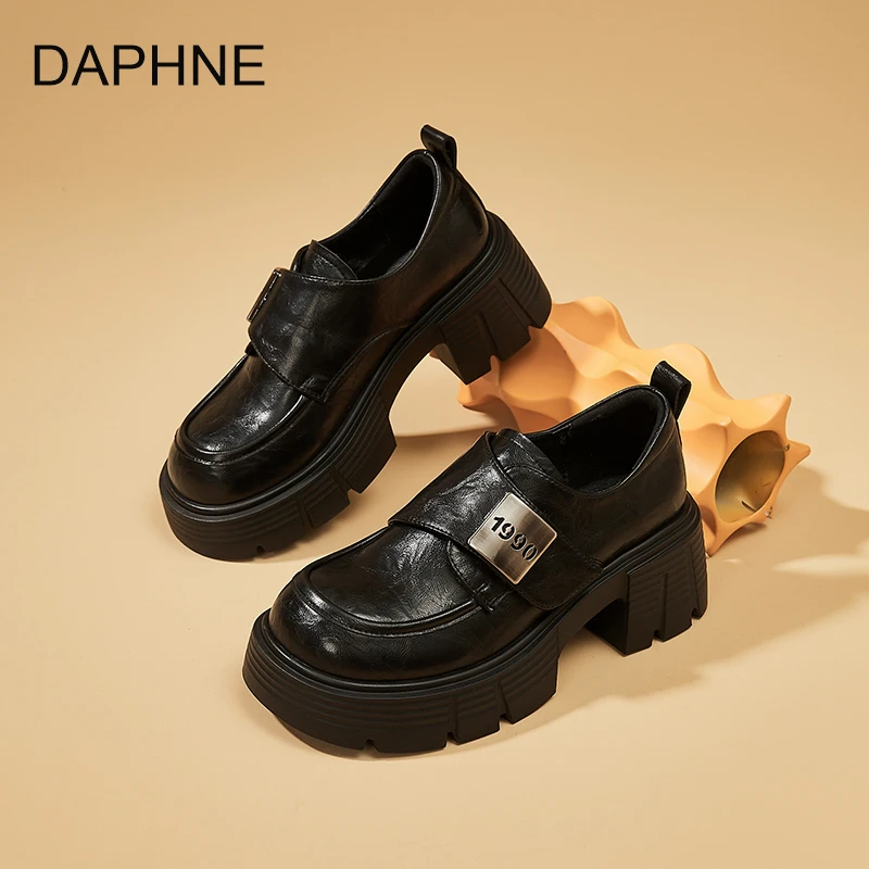 达芙妮黑色乐福鞋百搭新款2025秋季厚底松糕单鞋英伦风增高皮鞋子