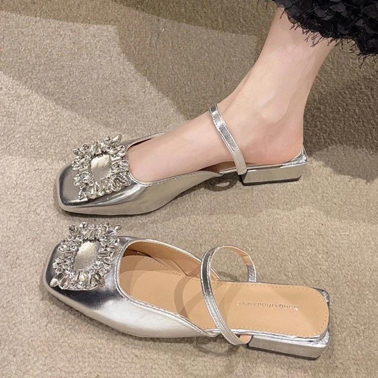 【好物分享】法式粗跟包头拖鞋女2024新款方头水钻玛丽珍单鞋女1997