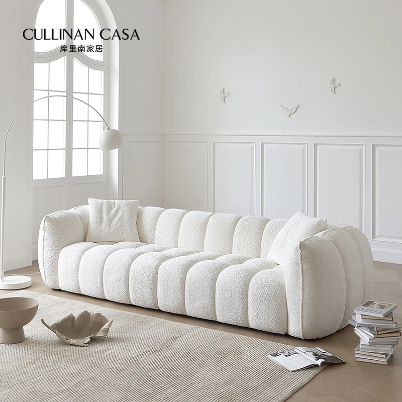 库里南家居南瓜沙发客厅意式奶油风复古直排轻奢松弛感布艺沙发