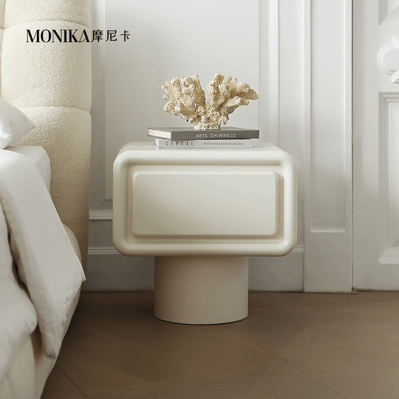 库里南家居云朵床头柜轻法式奶油风极简创意轻奢储物柜白色床边柜