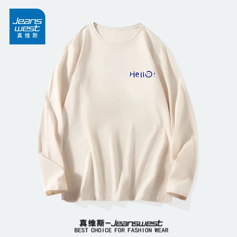 真维斯长袖300G重磅新疆长绒棉男女款纯棉长袖休闲百搭圆领男士