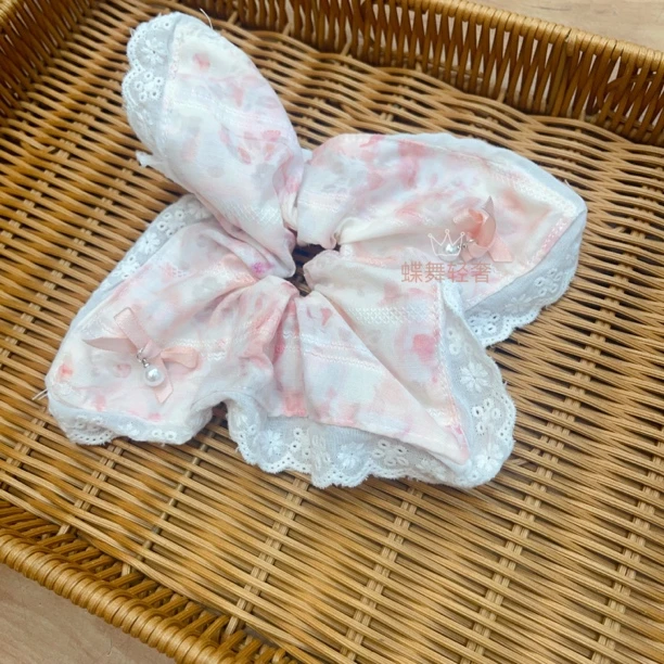 A-151粉色晕染蝴蝶结甜美仙气可爱ins方巾