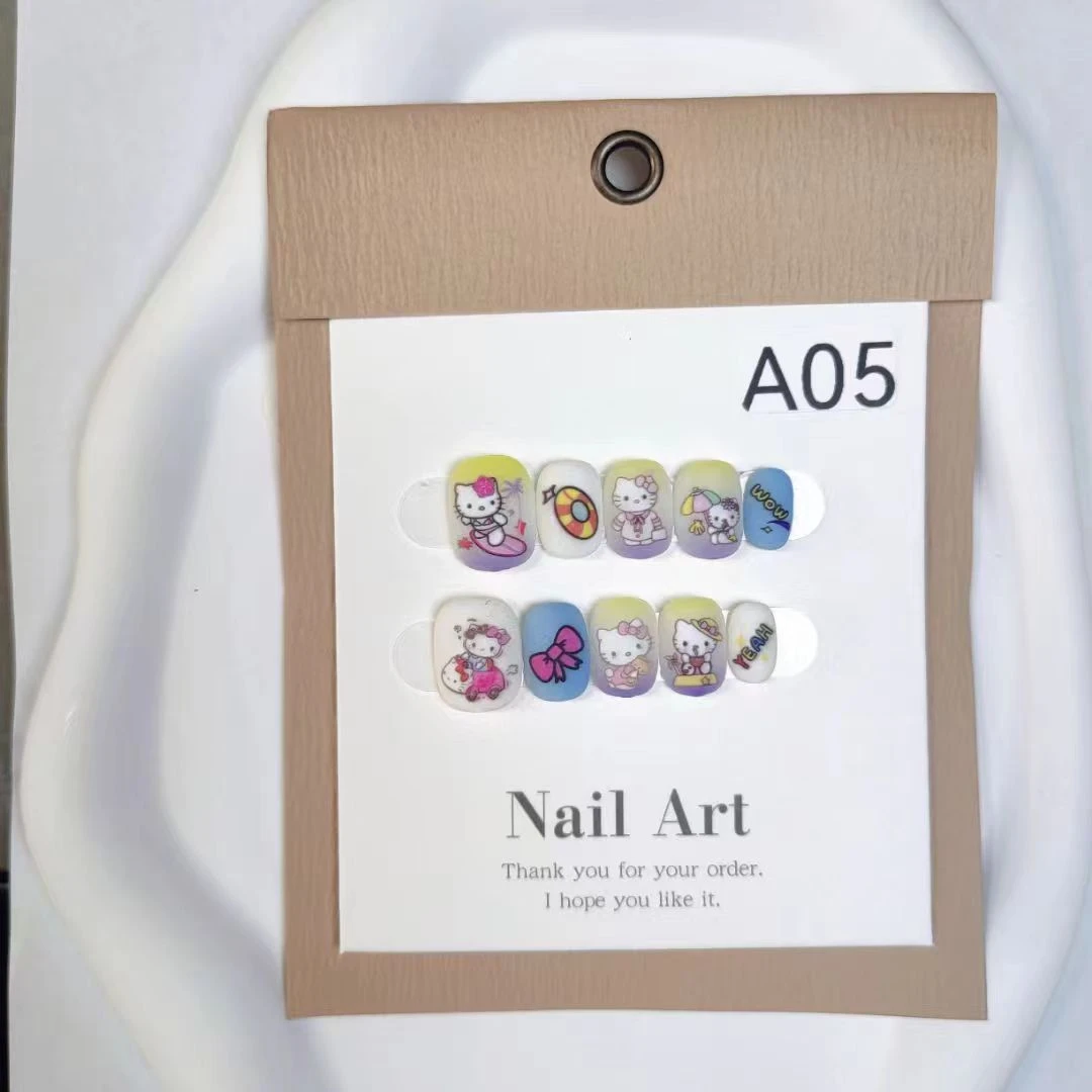 A05纯手工定制穿戴甲可爱卡通KT猫可拆卸假指甲贴