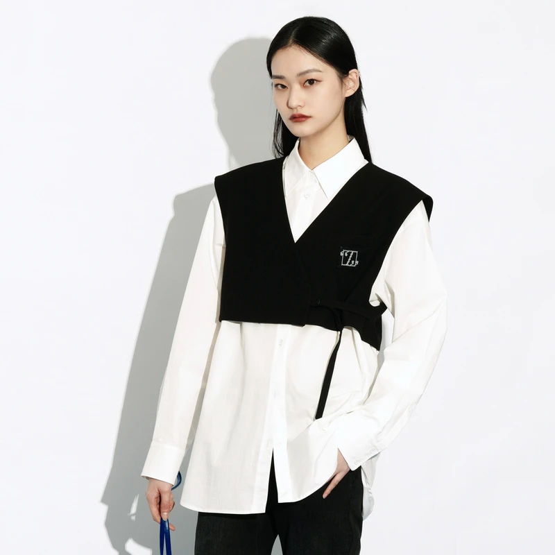 专柜新款 uti尤缇秋季衬衣高街风休闲上衣两件式配马甲衬衫女