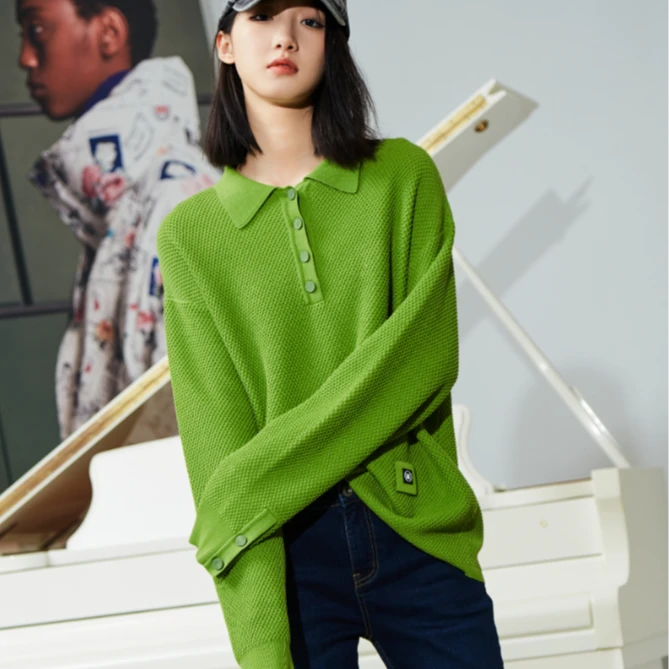 【MILIXU高端定制】绿色重工针织时尚显瘦款质感套头衫