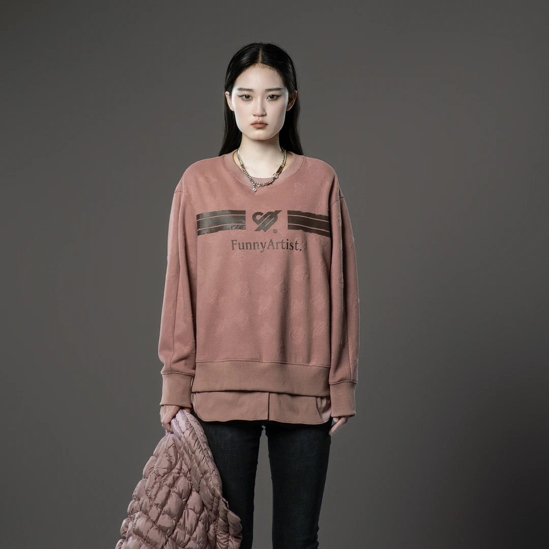 U/TI【专柜爆品 】皮粉色满印老花设计冬季保暖套头长袖卫衣