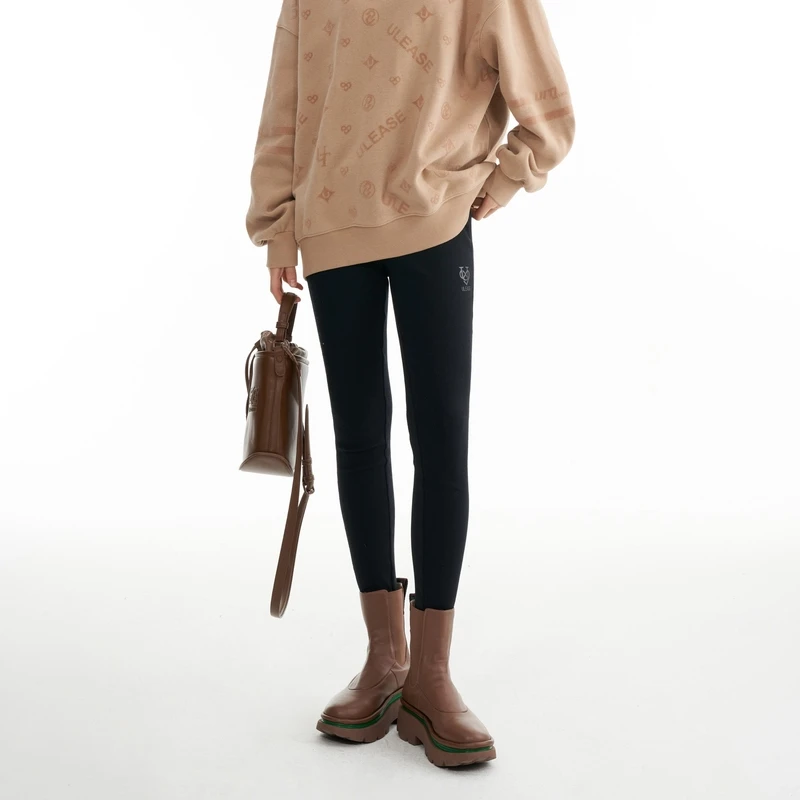 U/TI【冬季特卖】加绒加厚外穿显瘦黑色弹力打底休闲裤