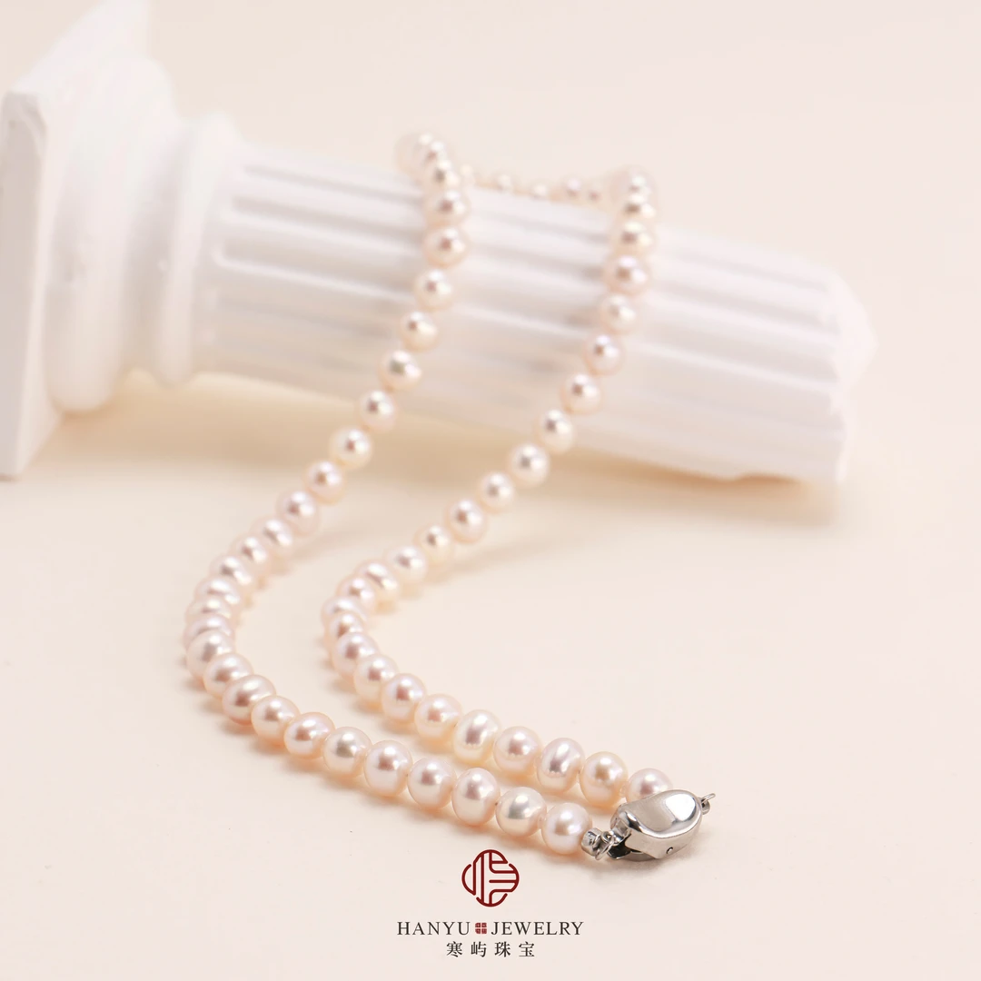 【寒屿珠宝】天然淡水无暇无核白色珍珠项链/6-7mm